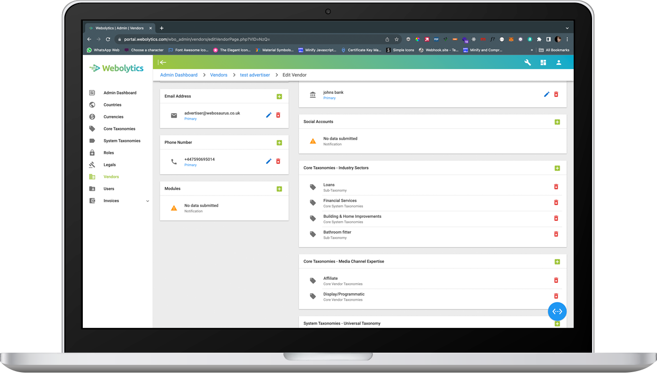 Assigning Taxonomies to Vendors